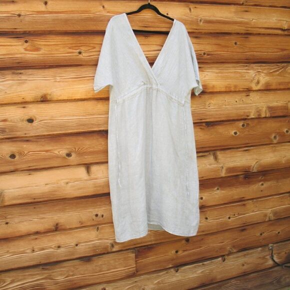 NWT Pure Lino 100% Linen V Neck Midi Dress S M L XL - Picture 5 of 10
